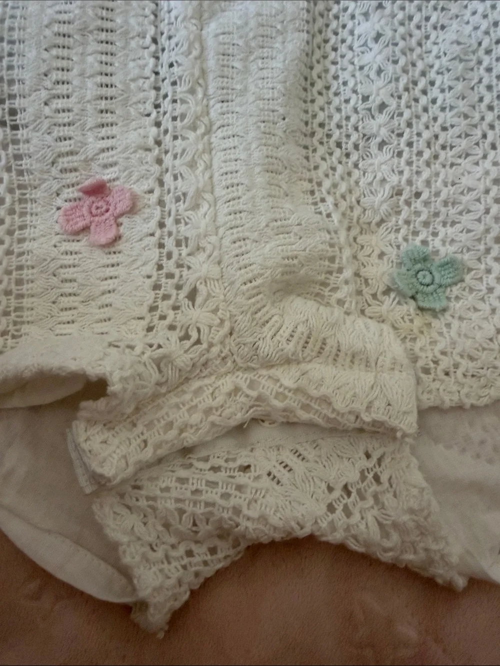 White Crochet Floral Romper with Mint Tee 9-12months